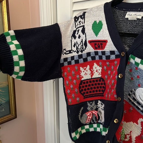 Vintage Faith Mountain “I Love Cats” Cardigan Sweater - Large - Picture 2 of 10